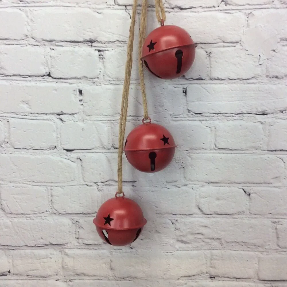 Holiday Christmas 3 Bell Wall/Door Knob Hanger Red w/Jute Twine Bow Decor Crafts